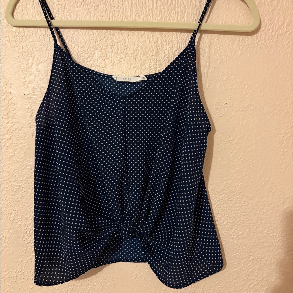 Lush Navy Polka Dot Tie-Front Cami